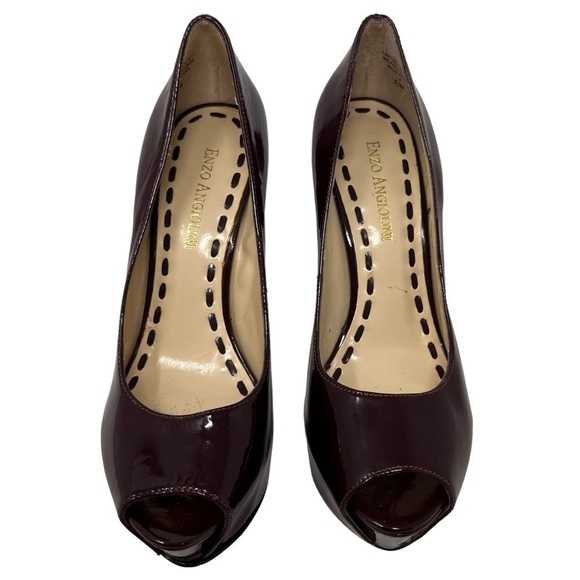 Enzo Angiolini Eatanen Patent Leather Peep Toe Platform Heels Burgundy Size 5.5 - Picture 13 of 13